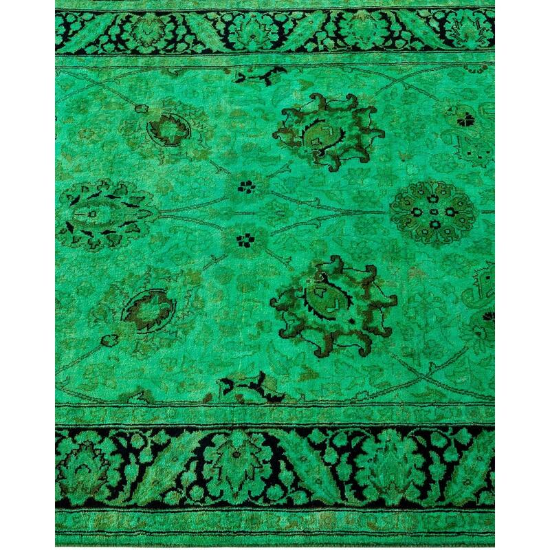 Overton Hand Knotted Wool Vintage Inspired Modern Contemporary Overdyed Green Area Rug - 3' 1" x 12' 3"