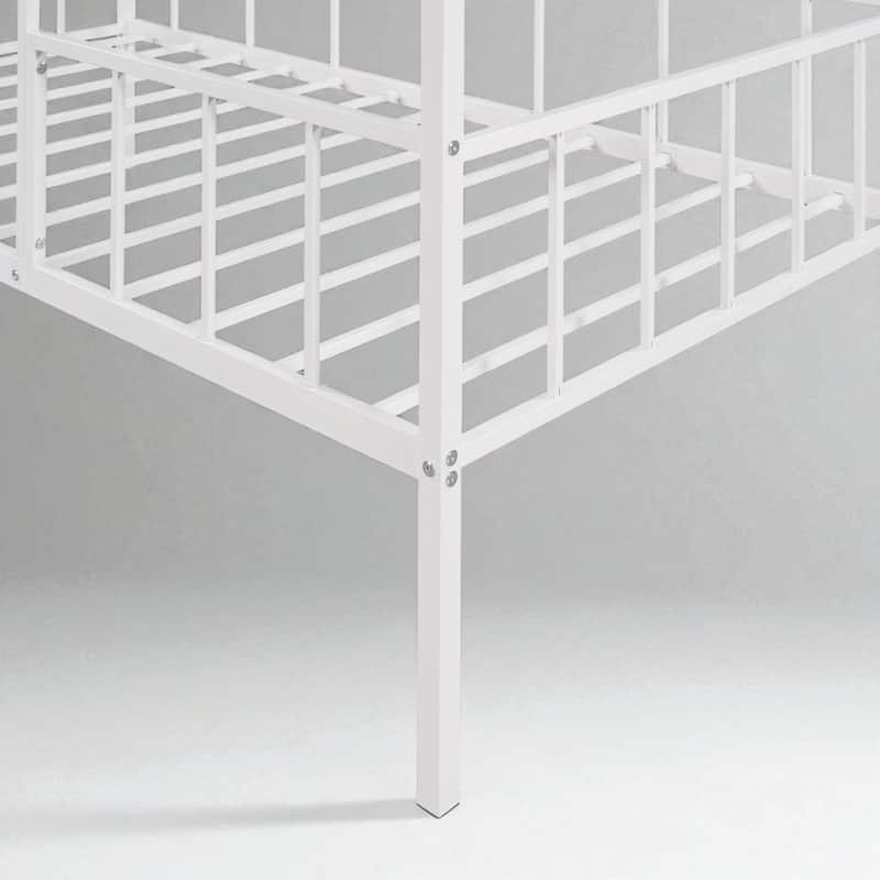 Twin Size Metal House Bed Frame for Kids with Slats and Roof Design, No Box Spring Needed