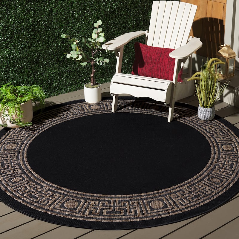 SAFAVIEH Courtyard Alix Indoor/ Outdoor Waterproof Patio Backyard Rug - 6'7" Round - Black/Coffee