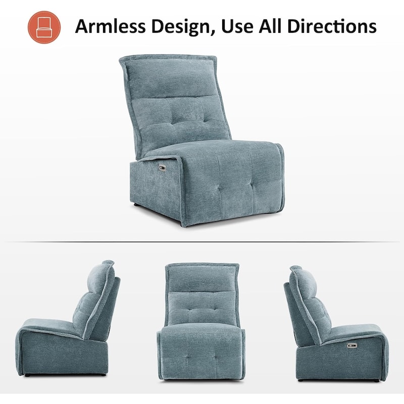 MCombo Armless Power Recliner Chair with USB Ports, 3.5" Wall Clearance Electric Reclining Sofa Chair for Living Room, ALR01