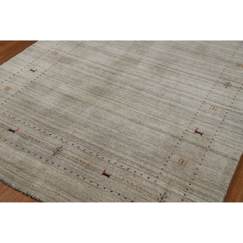 Hand Knotted Oriental 100% Wool Carpet Tribal Animal Pictorial Greys & Charcoal Gabbeh Area Rug - 7' 9'' X 5' 1''