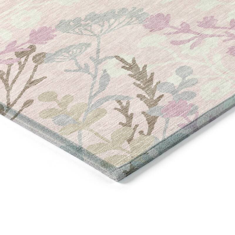 Machine Washable Indoor/ Outdoor Floral Border Chantille Rug