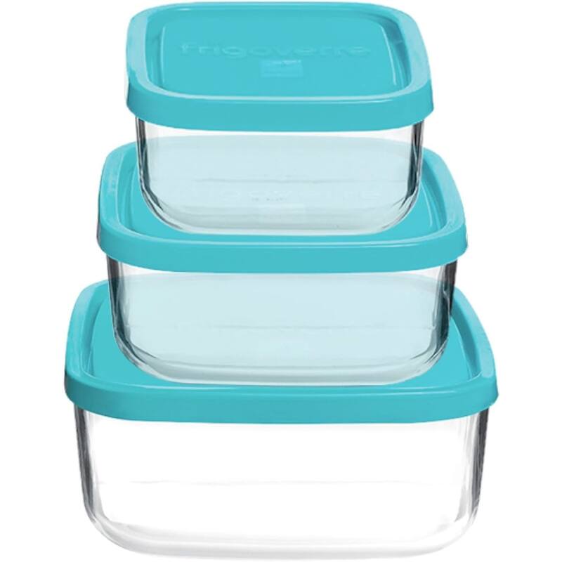 Bormioli Rocco Frigoverre 3 Piece Square Food Storage Container Set - 25.25 oz - Clear & Blue - 25.25 oz