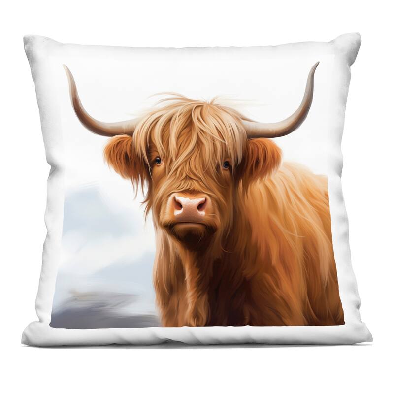 Stupell Long Horn Highland Cow Portrait Decorative Printed Throw Pillow Design by Heidi Kuntz - Accent - Polyester - Brown - Single