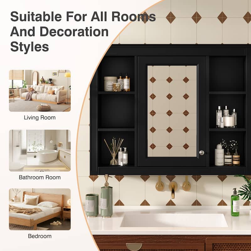 35" x 27.5" Modern Bathroom Medicine Cabinet, Wall Mounted Bathroom Storage Cabinet with Mirror & Shelves (Not Include Vanity )
