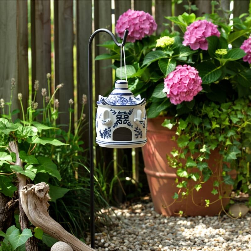 Ceramic Birdhouse Chinoiserie Floral Design Home and Garden Decor - 8" White - 7" x 7" x 8" - White - 7" x 7" x 8"