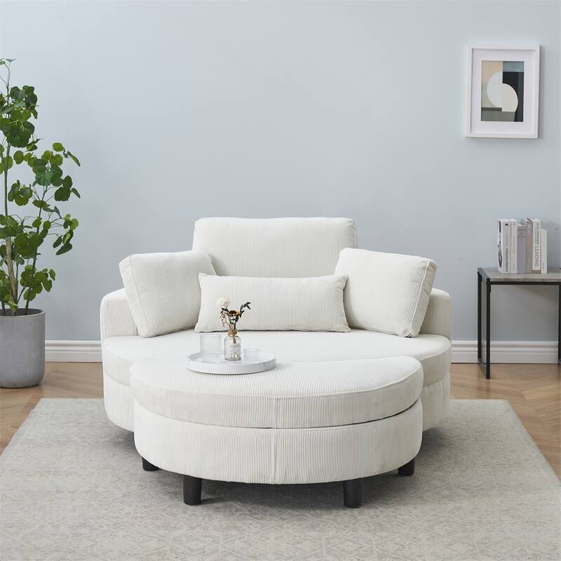 51" Fabric Sofa with Throw Pillows,Waist Pillow and Ottoman