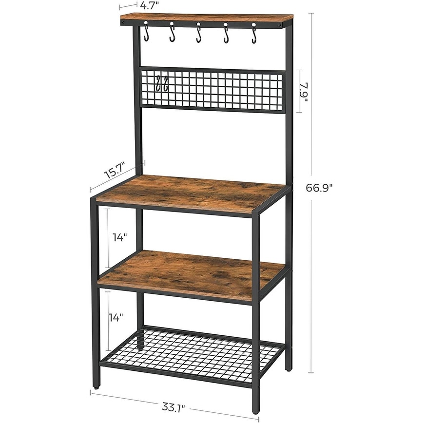 Light Gray Bakers Rack, Coffee Bar, Kitchen Storage Shelf Rack with 10  Hooks
