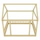 preview thumbnail 10 of 11, Natural Full Size Pine Wood Floor Wooden Bed with House Roof Frame and Safety Guardrails