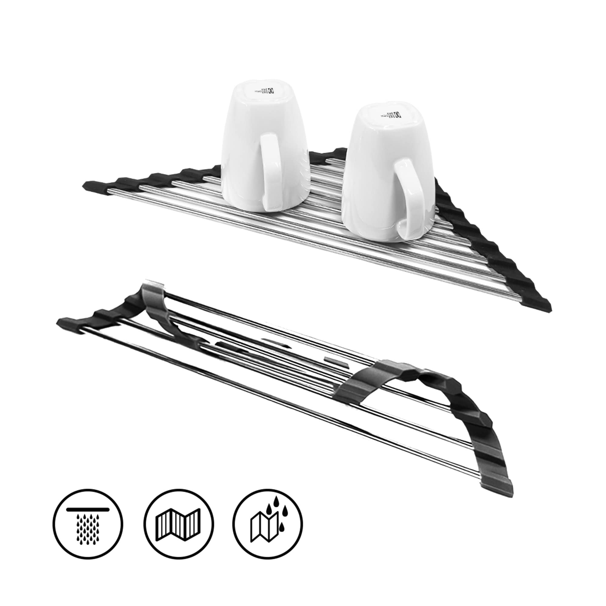 Grand Fusion Roll-Up Drying Rack with Silicone Utensil Holder, Black