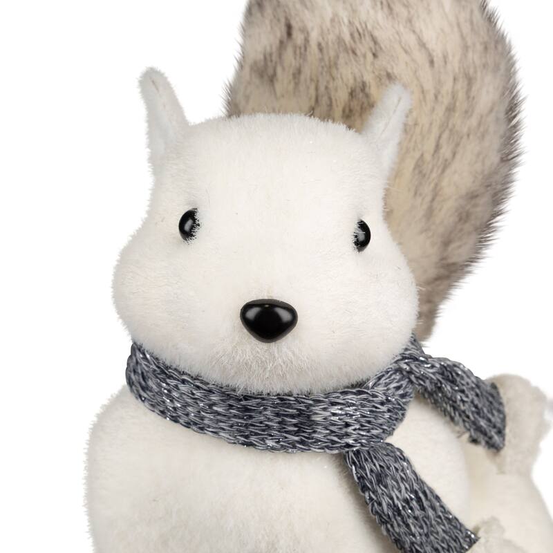 Snow Squirrel with Pinecone and Scarf Christmas Figure - 8.25" - White and Black
