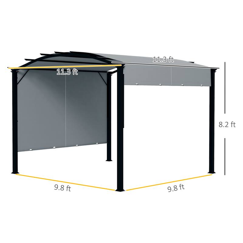 Outsunny 11' x 11' Outdoor Retractable Pergola Canopy, Arched Sun Shade Shelter, Metal Frame Patio Canopy for Backyard, Garden