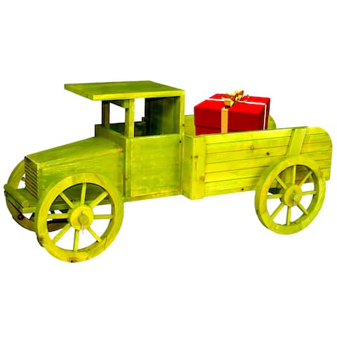 Old Style Wooden Car Shape Garden Planter, Kids Christmas Holiday Gift