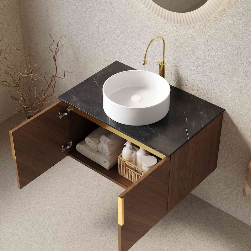 Wall Mounted Bathroom Vanity with Sintered Stone Countertop and Sink