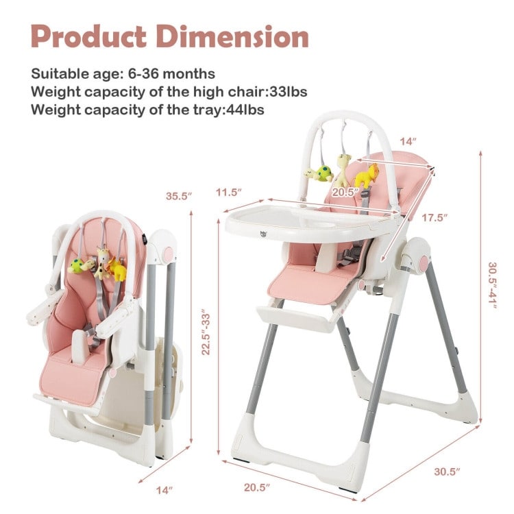 4 in 1 Foldable Baby High Chair with 7 Adjustable Heights and Free Toys Bar 30.5 x 20.5 x 41 Bed Bath Beyond 37477664