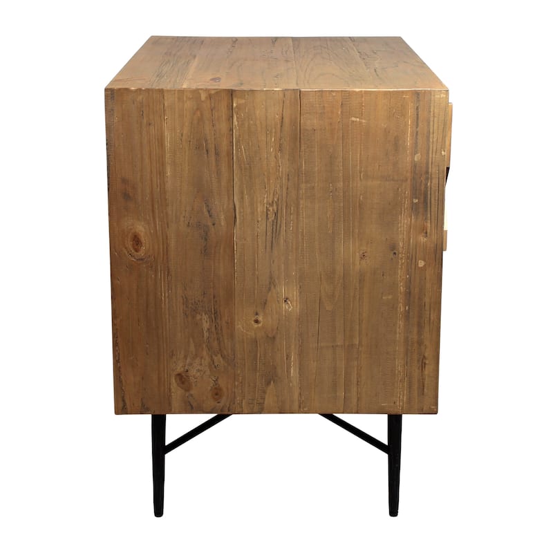 28" Natural Two Drawer Distressed Carved Geometric Solid Wood Nightstand