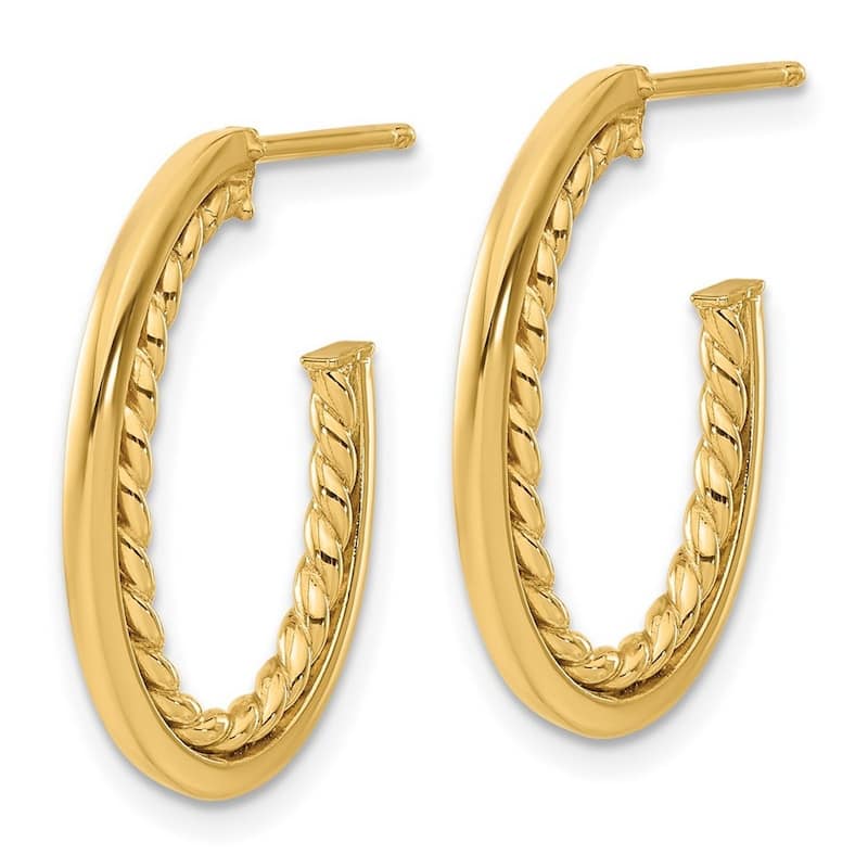 Curata 14k Yellow Gold Polished Twist J hoop Post Earrings - 23x18.29mm