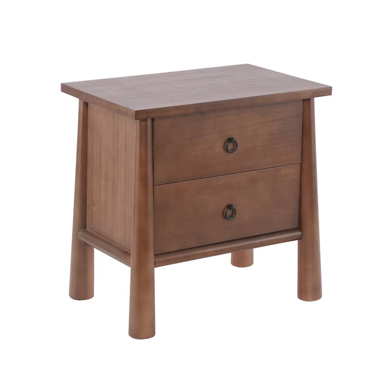 Christopher Knight Home - Modern Minimalist 23.62" Nightstand with Solid Wood Round Tapered Legs, Multi-Functional Use - Brown - 2-drawer
