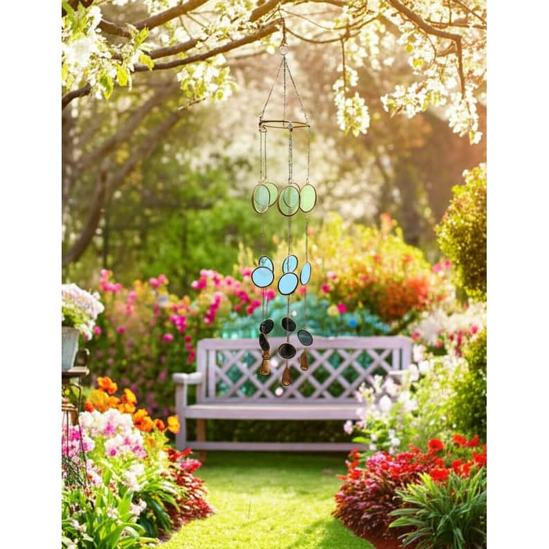 Metal Glass Discs Hanging Chime for Home and Garden Decor - 37" Gold - 5.5" x 5.5" x 37"