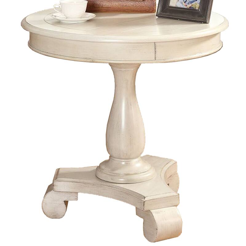 Transitional Round Wood Pedestal Side Table, Perfect for Living Room