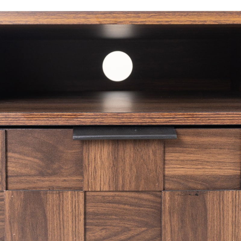 Mid-Century TV Stand with 2 Drawers, Vintage Wood Media Console for TVs up to 85'', Living Room Storage Cabinet w/ Open Shelves