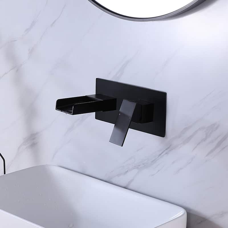 Matte Black Single Handle Waterfall Nozzle Wall Mount Bathroom Sink Faucet