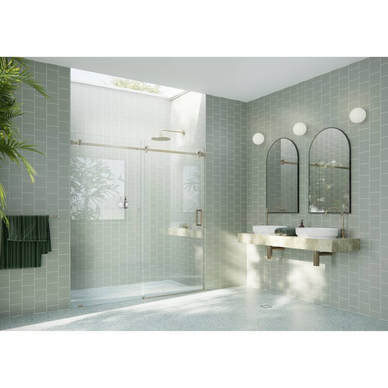 Glass Warehouse 68 in. x 78 in. Sliding Frameless Shower Door with Square Hardware