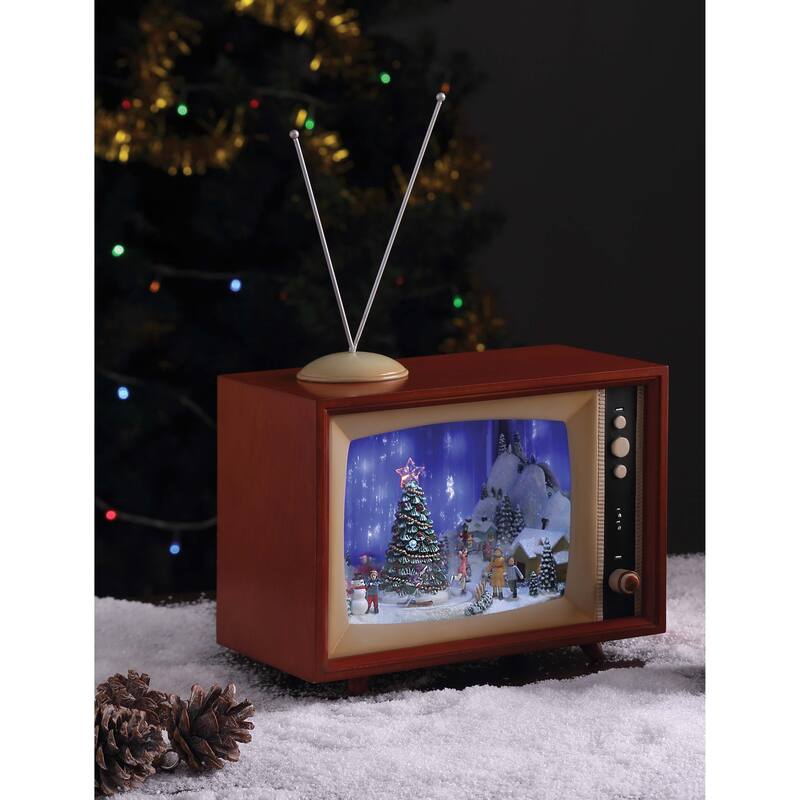 15.5" LED Lighted and Musical Christmas Village in Retro TV Decoration