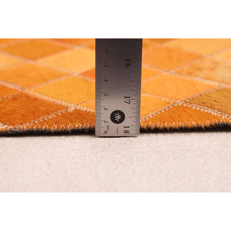 ECARPETGALLERY Handmade Cowhide Patchwork Orange Leather Rug - 8'1 x 10'0