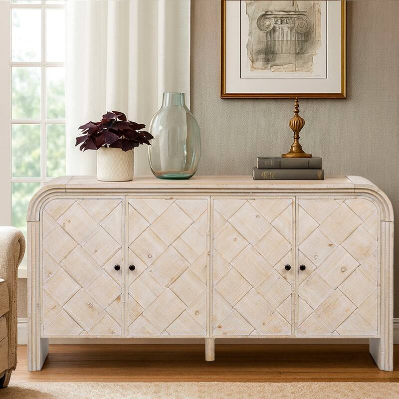 Modern Stylish Wooden Sideboard with Two Cabinets - Beige Brown