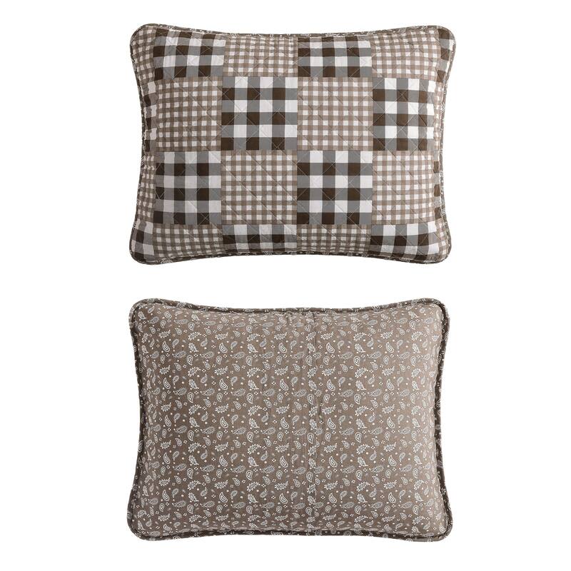 Eddie Bauer Gingham Patchwork Cotton Reversible Brown Quilt Set