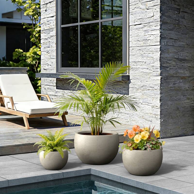 Concrete Round Bowl Planter with Drainage Hole(Upgraded Interior)