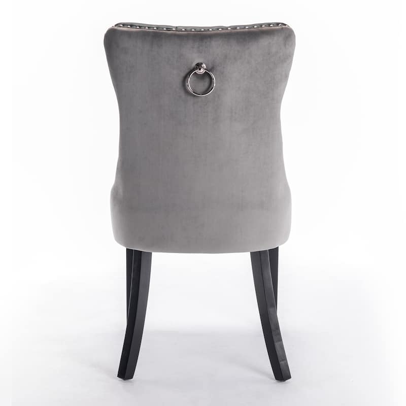 High-end Tufted Solid Wood PU and Velvet Upholstered Dining Chair with Wood Legs Nailhead Trim 2-Pcs Set