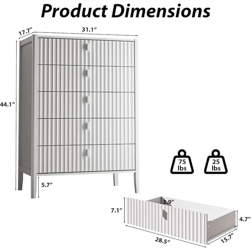 Modern Dresser, Fluted Wood Chest with Deep Drawers for Bedroom, Living Room