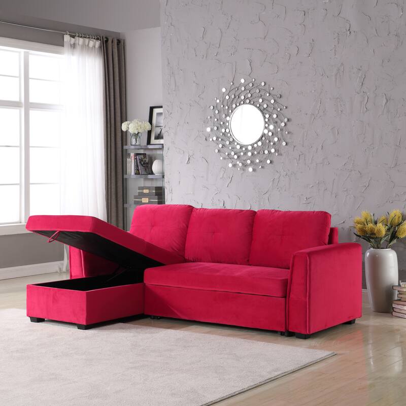 Velvet Reversible Sofabed Sectional Sofa & Chaise - 91" Wide