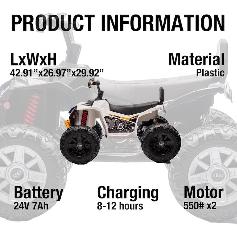 24V 2 Seat Ride on Toys Kids ATV 4 Wheel Quad Bike for Kids Best Gift