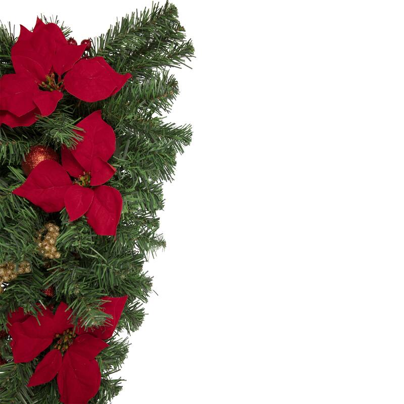 30'' Red Poinsettia Gold Pine Cone Artificial Christmas Teardrop Swag