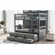 preview thumbnail 4 of 13, Modern Design Wood Bunk Bed with Ladder, Multifunctional Trundle Bunk Bed with Drawers, Grey
