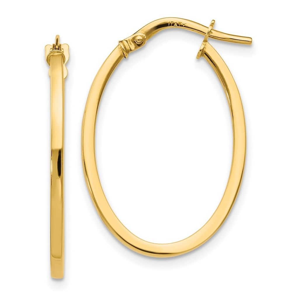 Curata 10k Yellow Gold Hinged Squared Tube Polished Oval Hoop Earrings 26.75x2mm
