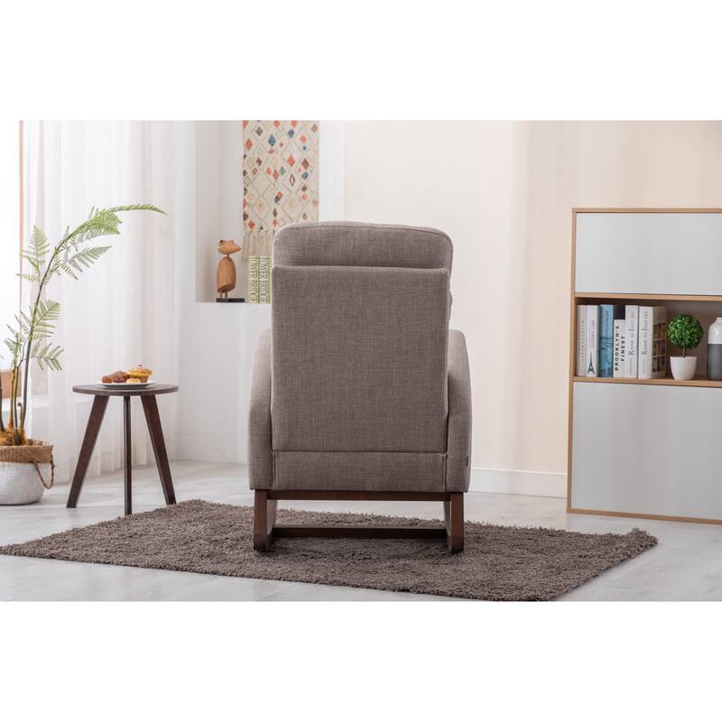 Modern Accent Upholstered Rocking Rocker High Back Arm Chair with Wooden Frame Side & Pockets for Living Room