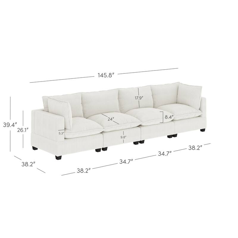 Chelsea Modern Cloud Modular Upholstered Sofa with Deep Seat and Plush Cushions