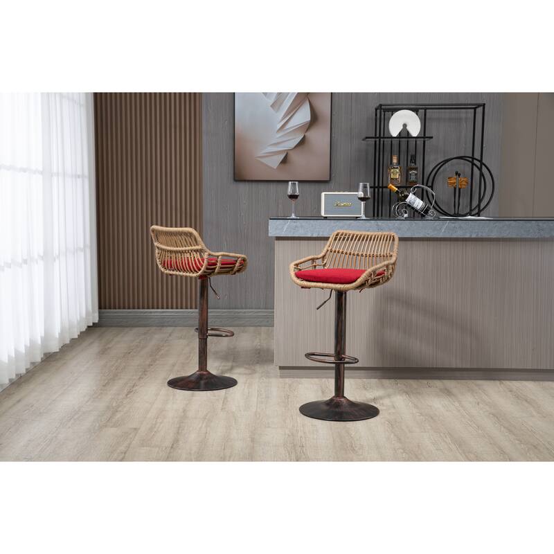 Set Of 2 Adjustable Counter Height Chairs With Footrest - Red