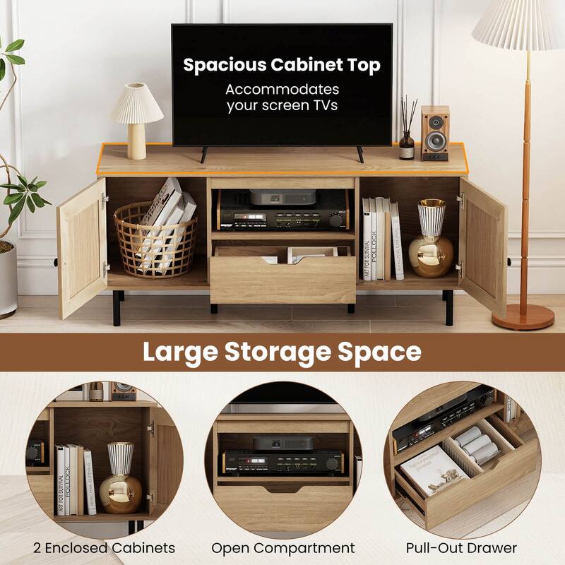 Costway Boho TV Stand for 60 Inch TV with Cabinets, Storage Shelf, - See Details