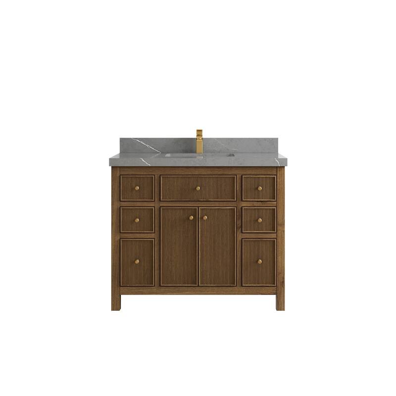 Willow Collections 42 in. W x 22 in. D Sonoma Teak Single Sink Bathroom Vanity with Countertop - 2" Piatra Gray - Dark Natural