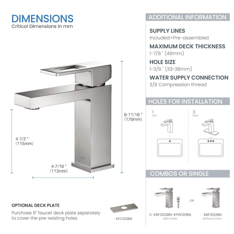 Mirage Single Handle Bathroom Vanity Sink Faucet with Pop Up Drain