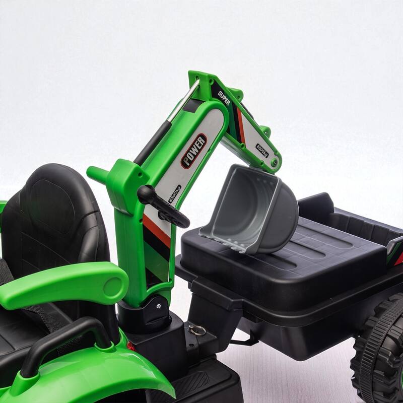 24V Kids Ride-On Tractor with 4-in-1 Construction Attachments, Parent Remote, 3-Speed, LED Lights, Music