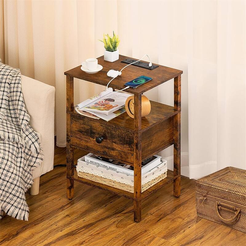 Nightstand Set of 2 with Charging Station and USB Ports