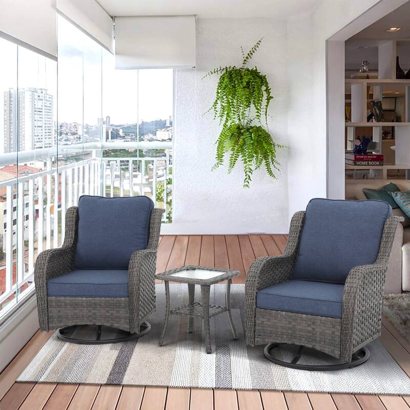 Outdoor Wicker 360 Degree Swivel Chairs with Square Table - Blue