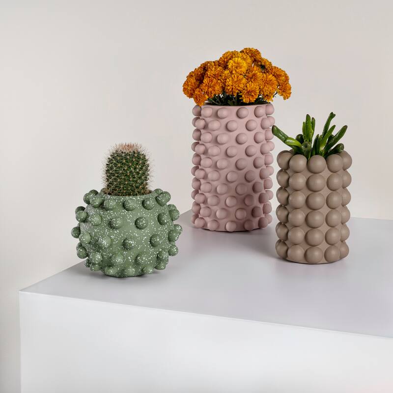 JONATHAN Y Maren Modern Minimalist Handmade Concrete Bubble Cylinder and Round Planter Set (Set of 3)