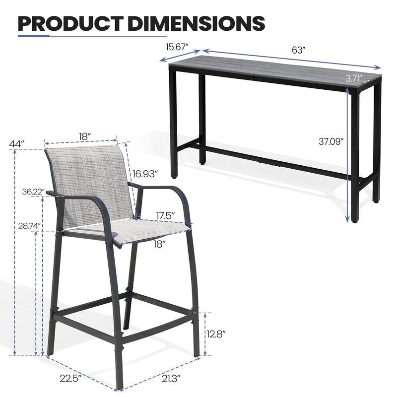 Outdoor Patio Bar Stools Set Rectangle Bar Table with Barstools